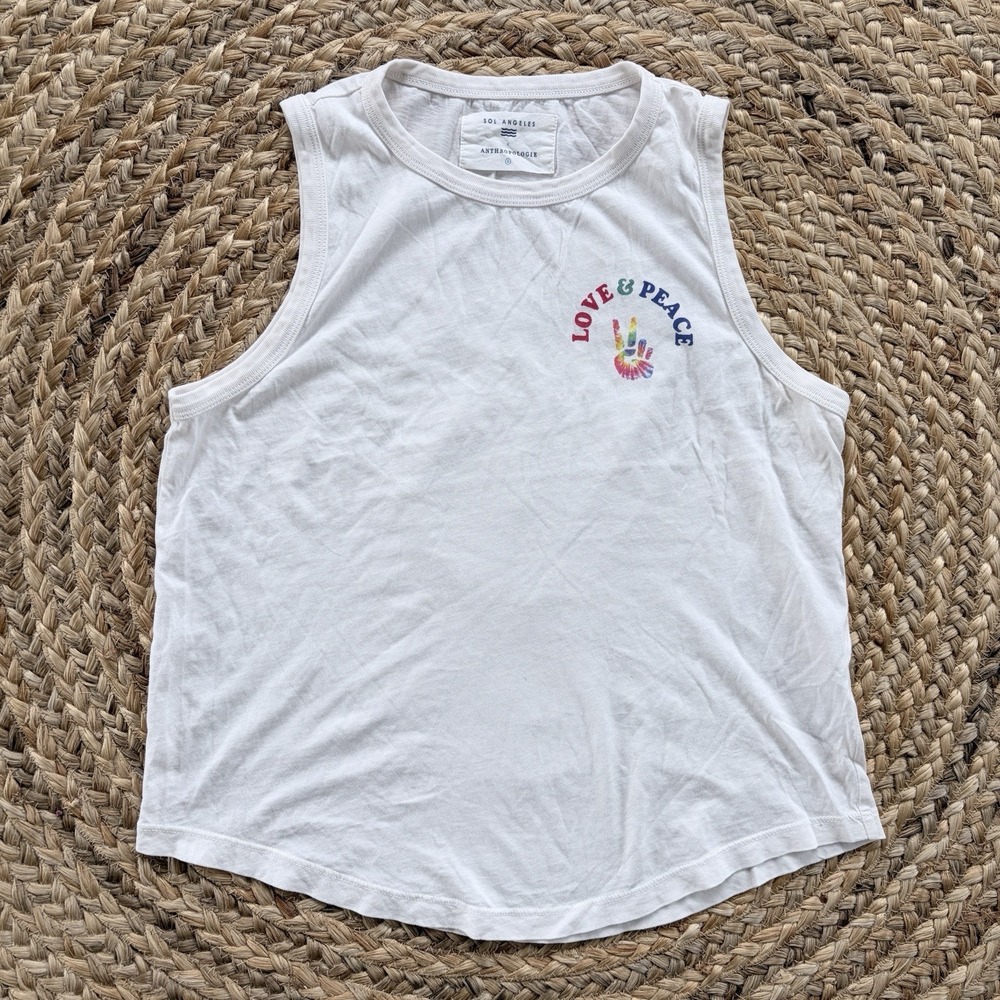 Anthropologie X Sol Angeles Women's‎ Small White Love & Peace Tank Top Shirt